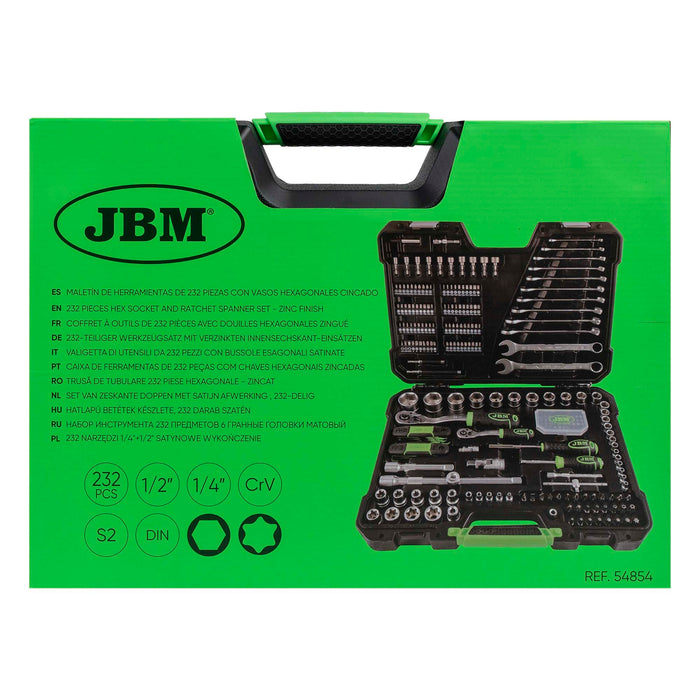MALETÍN DE HERRAMIENTAS DE 232 PIEZAS CON VASOS HEXAGONALES CINCADO