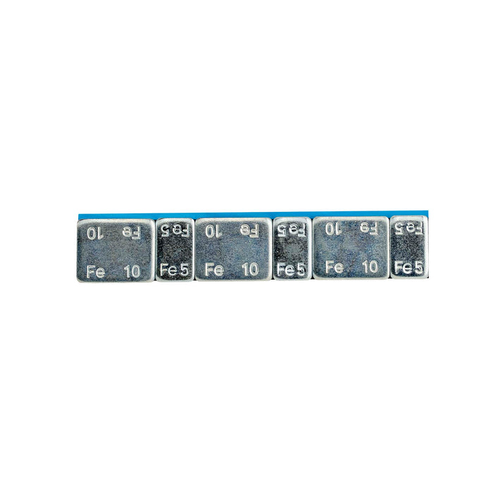 CAJA DE 100 CONTRAPESAS AUTOADHESIVAS DE HIERRO EN PASTILLA - 45GR. (3X5G + 3X10G)