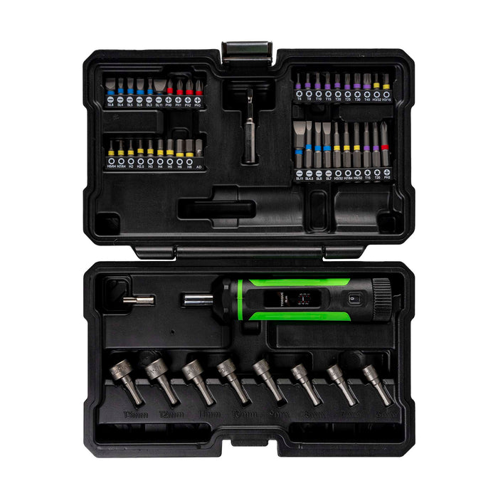 ESTUCHE DE 50 PUNTAS Y ADAPTADORES DE 1/4" CON DESTORNILLADOR DINAMOMÉTRICO 1–6 NM