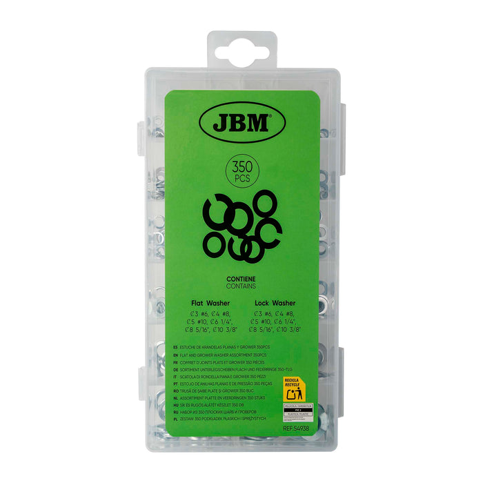 ESTUCHE DE ARANDELAS PLANAS Y GROWER 350PCS