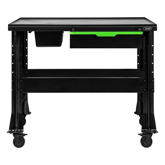 MESA DE TRABALHO MÓVEL COM SISTEMA DE DRENAGEM, DEPÓSITO E GAVETA PORTA-FERRAMENTAS