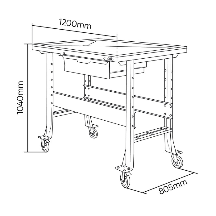 MESA DE TRABALHO MÓVEL COM SISTEMA DE DRENAGEM, DEPÓSITO E GAVETA PORTA-FERRAMENTAS