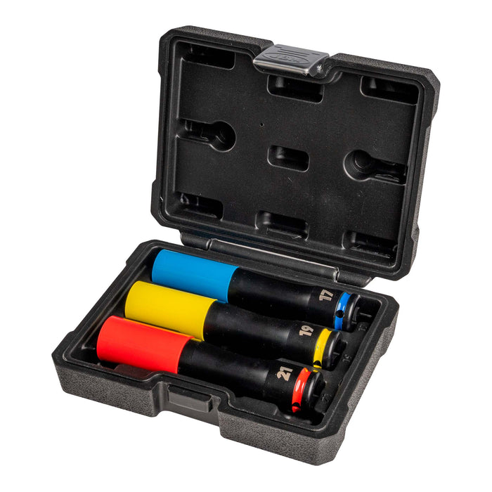 SET DE 3 VASOS DE IMPACTO 1/2" EXTRALARGOS ESPECIAL RUEDAS