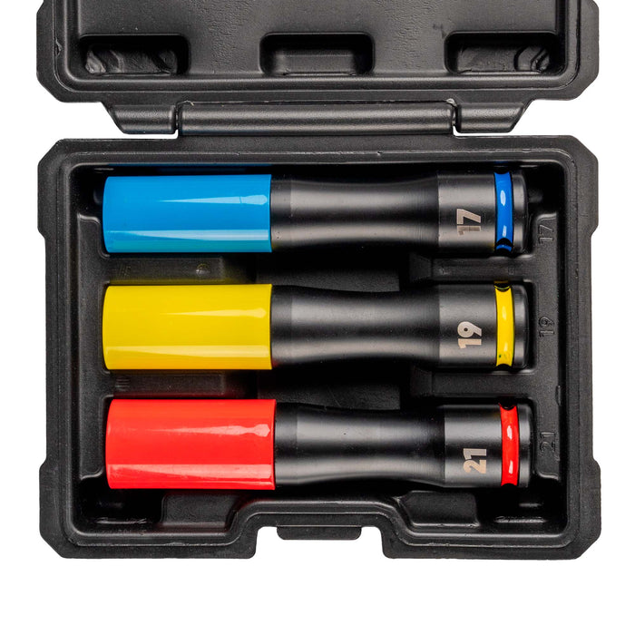 SET DE 3 VASOS DE IMPACTO 1/2" EXTRALARGOS ESPECIAL RUEDAS