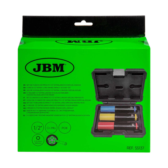 SET DE 3 VASOS DE IMPACTO 1/2" EXTRALARGOS ESPECIAL RUEDAS