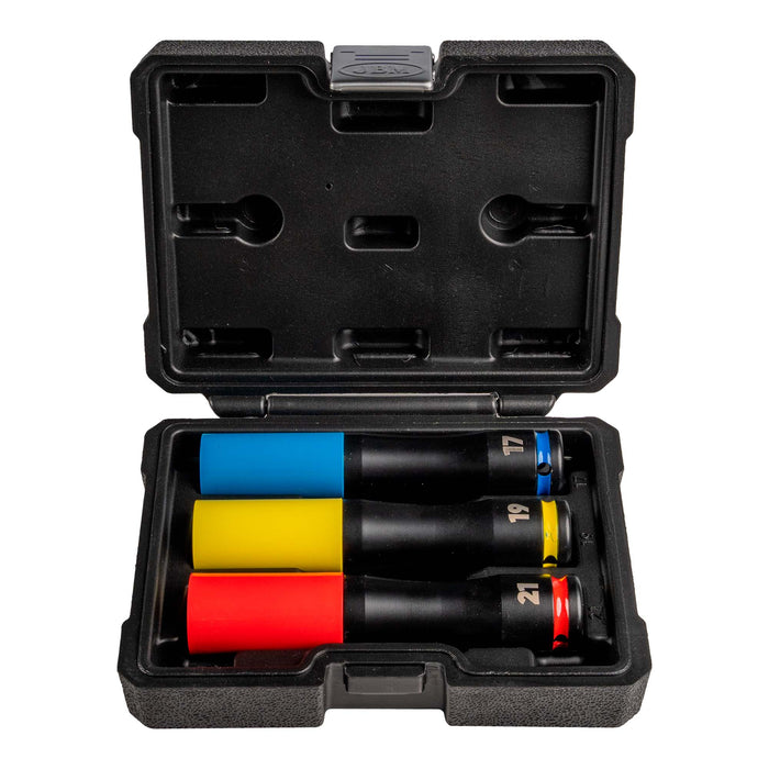 SET DE 3 VASOS DE IMPACTO 1/2" EXTRALARGOS ESPECIAL RUEDAS