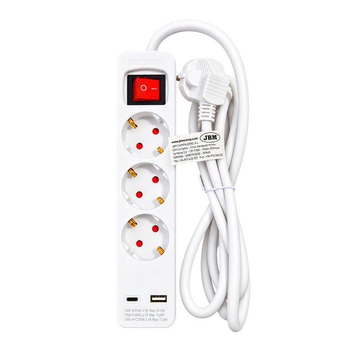 REGLETA MULTIFUNCIÓN (SCHUKO + USB C + USB A)