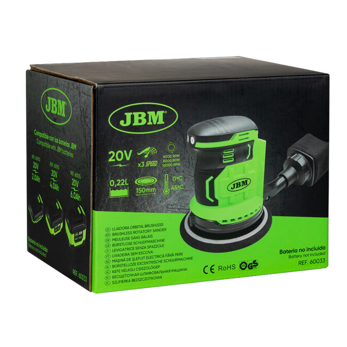 LIJADORA ORBITAL A BATERÍA + BATERIA 4AH + BATERIA 6AH + CARGADOR 20V + BOLSA DE HERRAMIENTAS