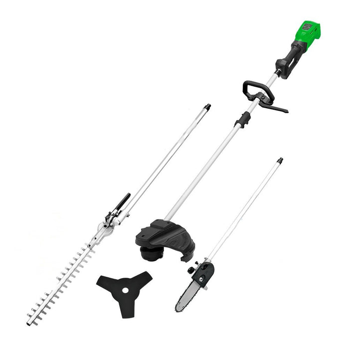 MOTOSIERRA A BATERIA  + CORTASETOS + DESBROZADORA  + BATERÍA