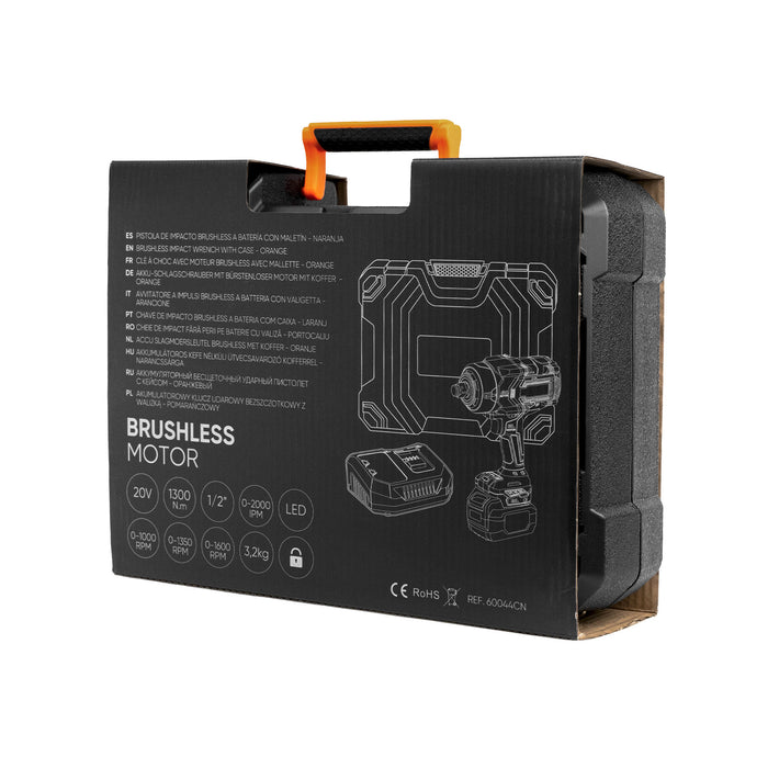 PISTOLA DE IMPACTO BRUSHLESS A BATERÍA 1/2" 1300NM CON MALETÍN - NARANJA