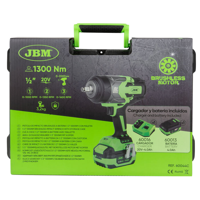 PISTOLA DE IMPACTO BRUSHLESS A BATERÍA 1/2" 1300NM CON MALETÍN