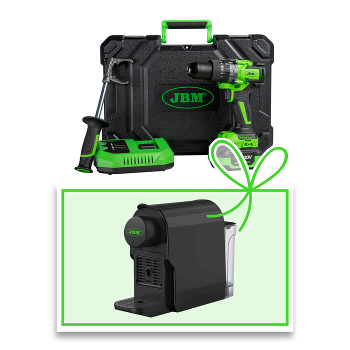 CORDLESS 2-SPEED HAMMER DRILL WITH CARRYING CASE + COFFEE MAKER