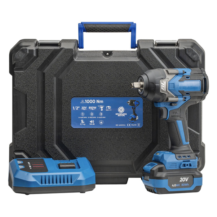 PISTOLA DE IMPACTO BRUSHLESS A BATERÍA 1/2" 1000NM CON MALETÍN - AZUL