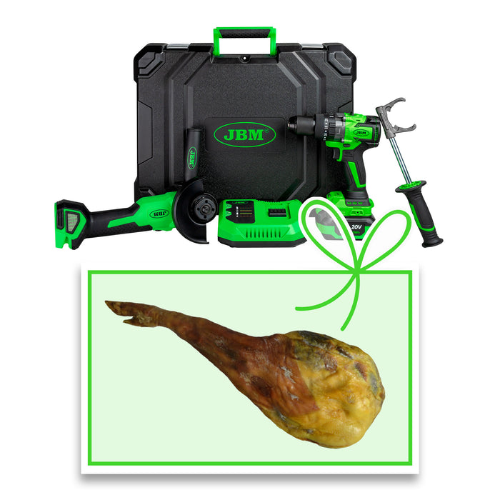KIT DE AMOLADORA ÁNGULAR Y TALADRO PERCUTOR A BATERÍA CON MALETÍN + PALETILLA