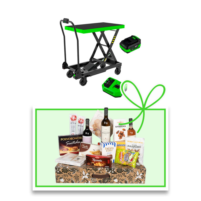 MESA HIDRÁULICA A BATERÍA - 500KG CON BATERÍA Y CARGADOR INCLUIDOS + CESTA