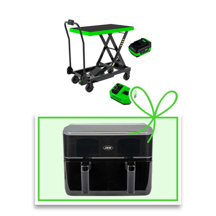 MESA HIDRÁULICA A BATERÍA - 500KG CON BATERÍA Y CARGADOR INCLUIDOS + FREIDORA