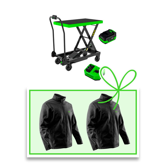 MESA HIDRÁULICA A BATERÍA - 500KG CON BATERÍA Y CARGADOR INCLUIDOS + CHAQUETA 3XL
