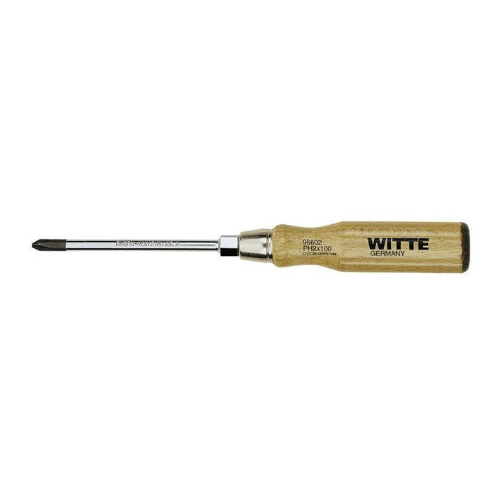 Witte Destornillador Phillips punta negra con mango de madera (PH2x100)