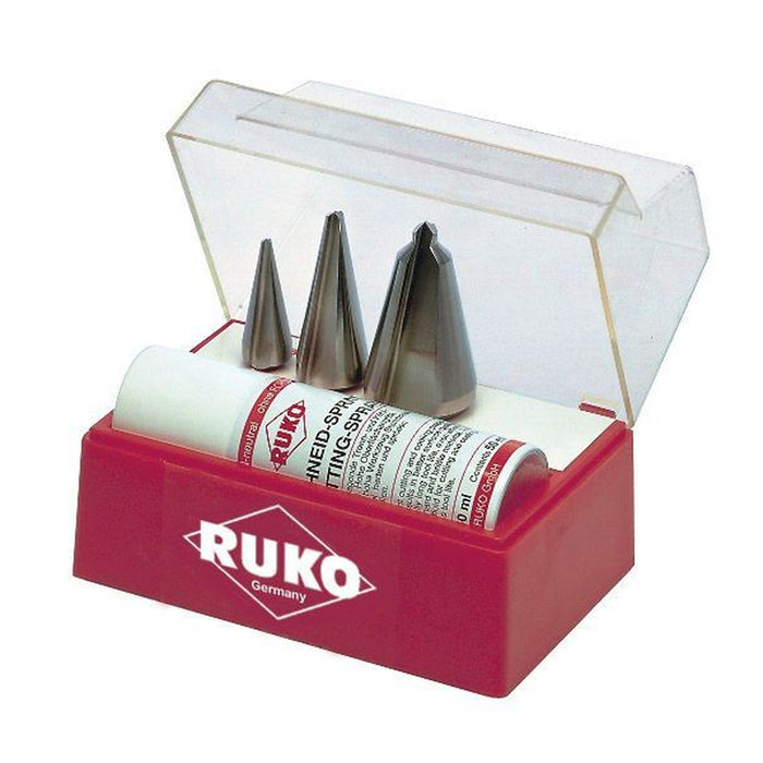 Ruko Juego 3 brocas cónicas HSS + Spray de corte 50 ml