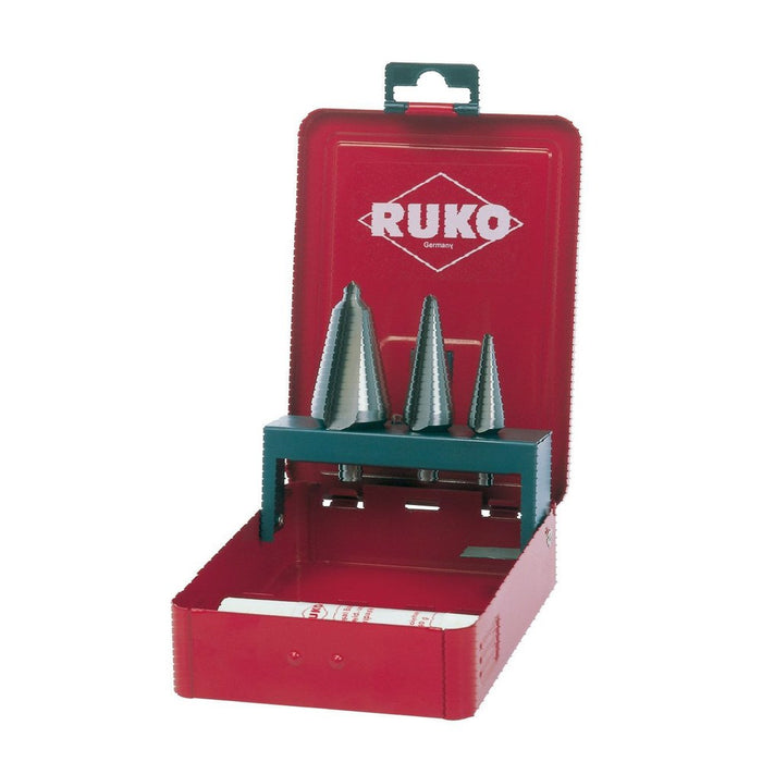 Ruko Juego 3 brocas cónicas HSS-E Co 5 + Pasta de corte 30 g