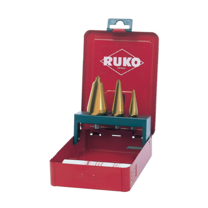 Ruko Juego 3 brocas cónicas HSS-TiN + Pasta de corte 30 g