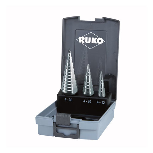 Ruko Juego de 3 brocas escalonadas HSS 3 canales de salida (0/9,1 y 2)