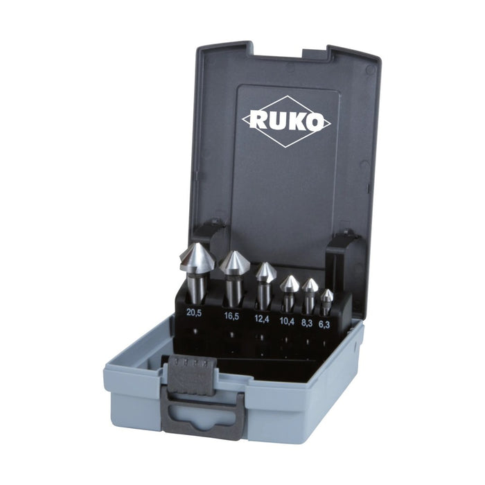 Ruko Juego de 6 avellanadores cónicos DIN 335 tipo C 90° HSS en caja de plástico