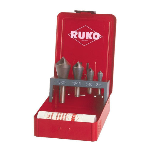 Ruko Juego de 4 avellanadores-desbarbadores HSS-Co 5 + pasta de corte 30 g.