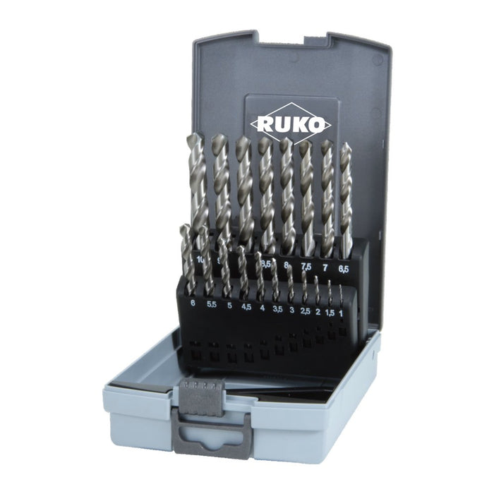 Ruko Juego de 25 brocas helicoidales DIN 338 tipo N HSS-G en estuche de plástico