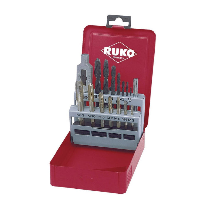 Ruko Juego de 15 machos de roscar en estuche de plástico