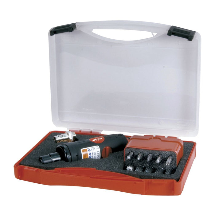 Ruko Kit amoladora neumática y juego 10 fresas metal duro con vástago de 6 mm