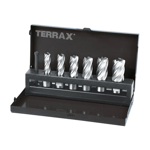Terrax Juego de 7 brocas huecas con vástago Weldon de 19 mm (6 brocas huecas + 1 guía-expulsor)