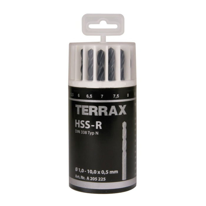Terrax Juego de 19 brocas DIN 338 tipo N HSS laminadas