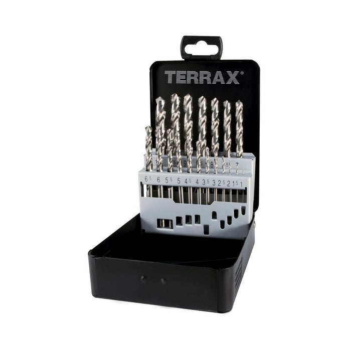 Terrax Juegos de 19 brocas DIN 338 tipo N HSS rectificadas
