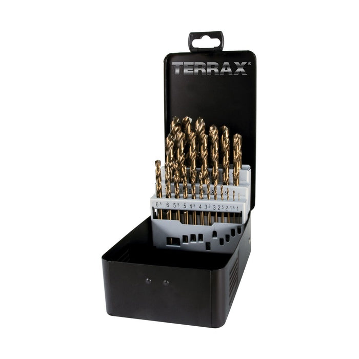 Terrax Juegos de 19 brocas DIN 338 tipo N HSS-Co 5 rectificadas