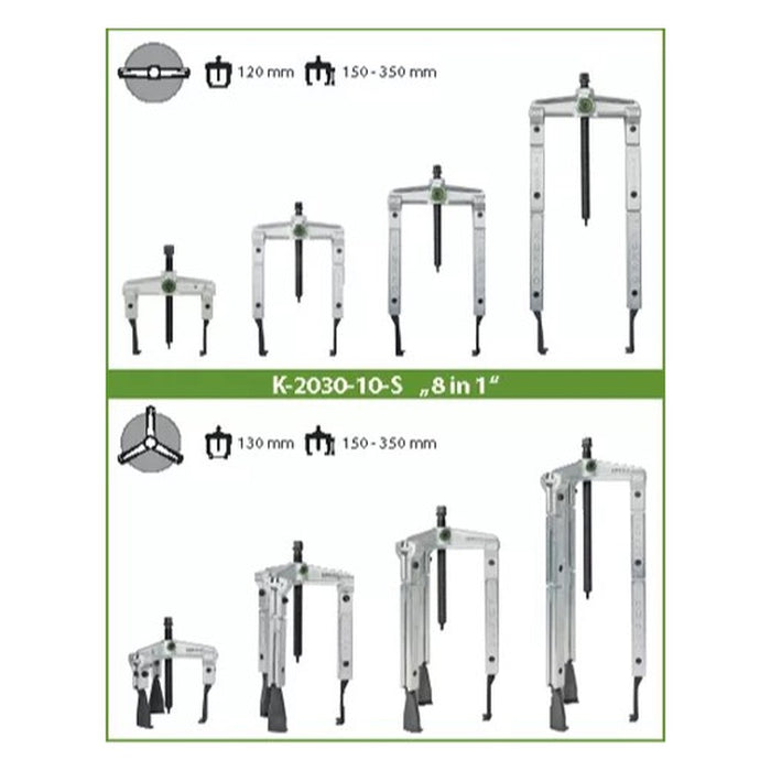 Kukko Juego de extractores de rodamientos de 2 y 3 patas para espacios angostos (120x100-200-250 mm)