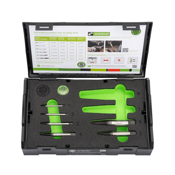 Kukko Juego 6 extractores de tornillos con estriado fino (3 a 24 mm)
