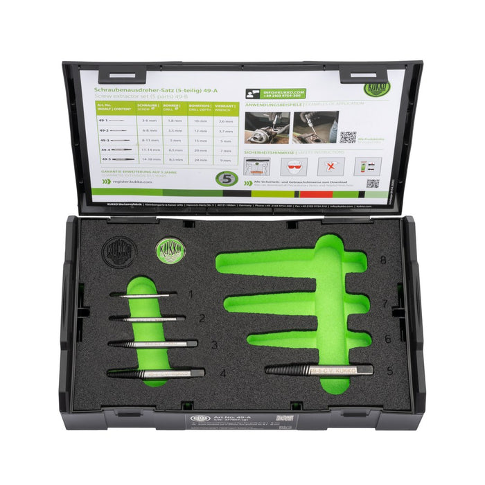 Kukko Juego 8 extractores de tornillos con estriado fino (3 a 45 mm)