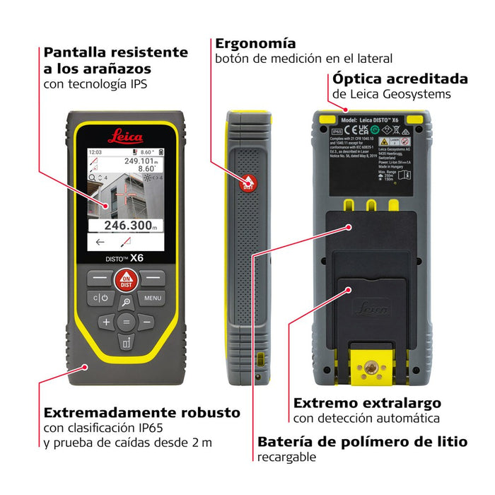 Leica Geosystems Medidor láser Disto X6 de 250 m con cámara