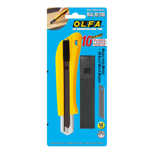 Olfa Cúter de bloqueo automático BN-AL y 10 cuchillas Excel Black de 18 mm
