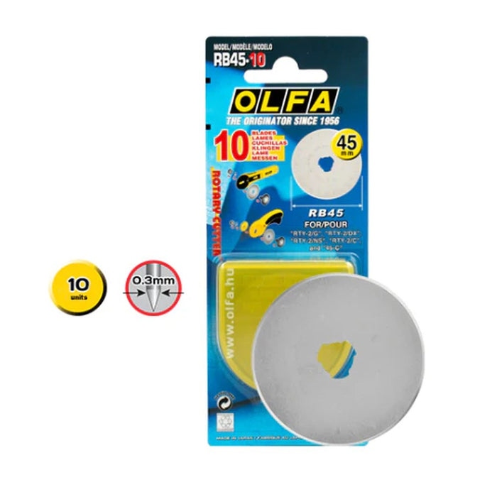 Olfa Pack de 10 cuchillas circulares 45x0,3 mm plateadas