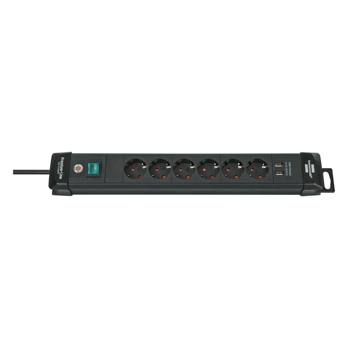 Brennenstuhl Base múltiple Premium-Line con varias posibilidad de instalación y fijación (6 tomas + 2 puertos USB)