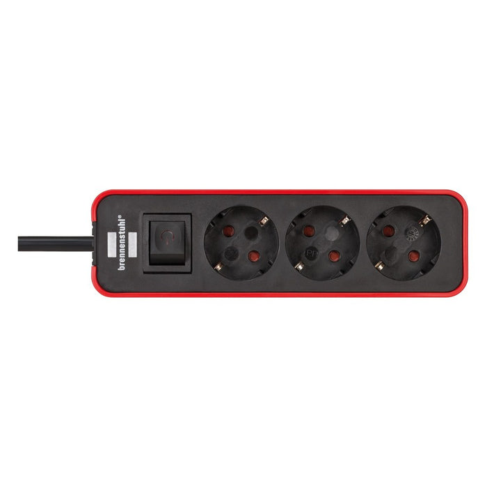 Brennenstuhl Base múltiple Ecolor roja/ negra con diseño compacto (3 tomas)
