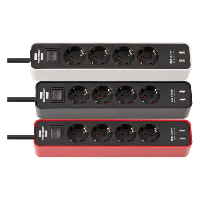 Brennenstuhl Base múltiple Ecolor con diseño compacto y puertos USB (color blanco/ negro)
