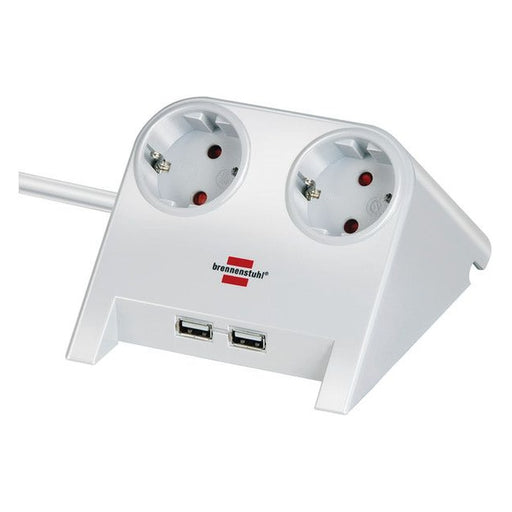 Brennenstuhl Base múltiple de sobremesa con 2 tomas y 2 puertos USB (color blanco)