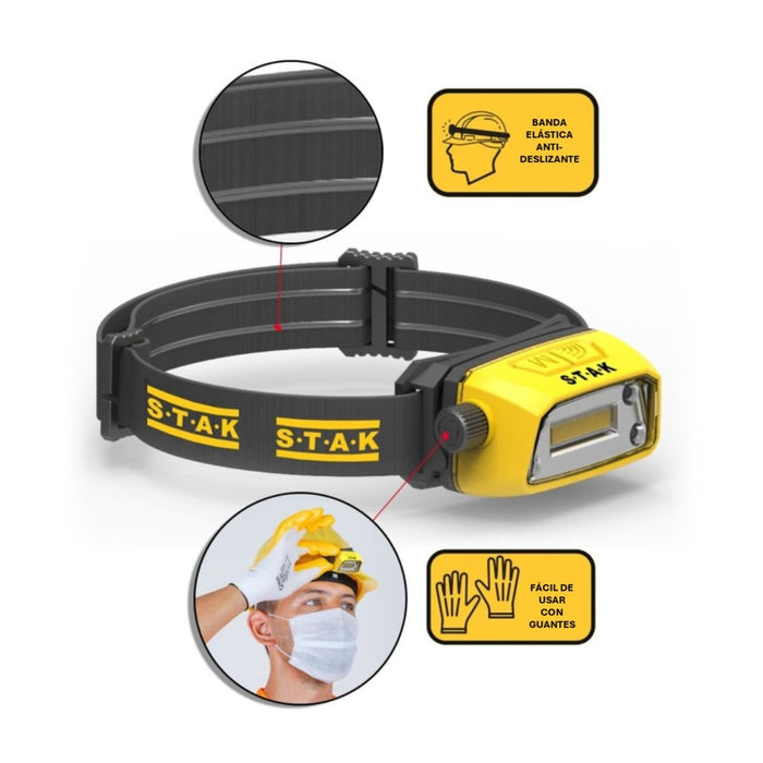 Lote de 6 unidades STAK Linterna frontal LED profesional recargable de 300 lúmenes. Sin contacto