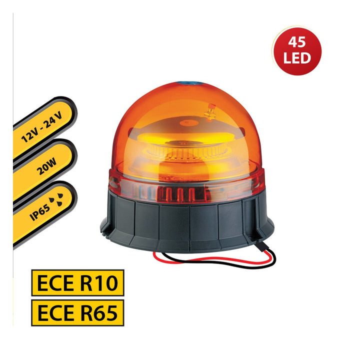 STAK Baliza giratoria de 12/24 V con base plana y 2 cables 20W color naranja