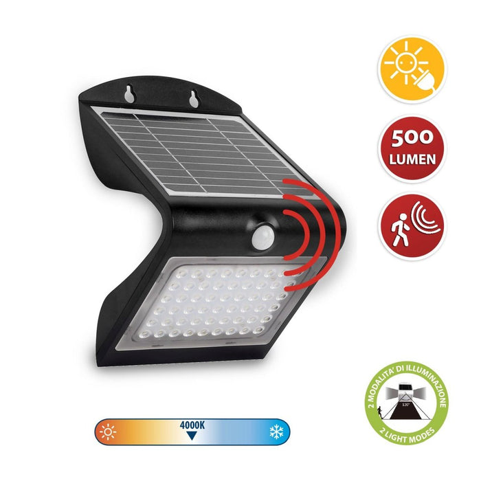 Velamp Aplique LED de 4 W (500 lm) con carga solar y sensor de movimiento COLOMBA
