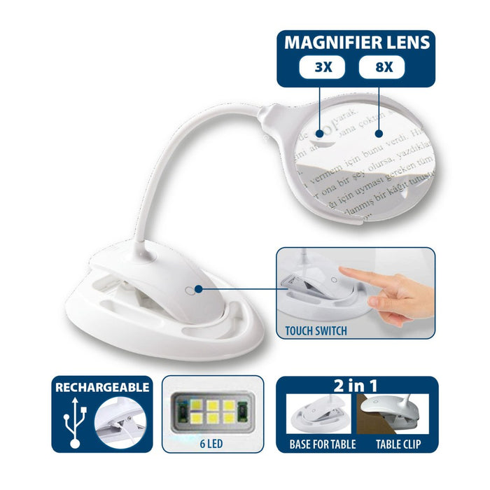 Velamp Lámpara LED con lente recargable 3X / 8X