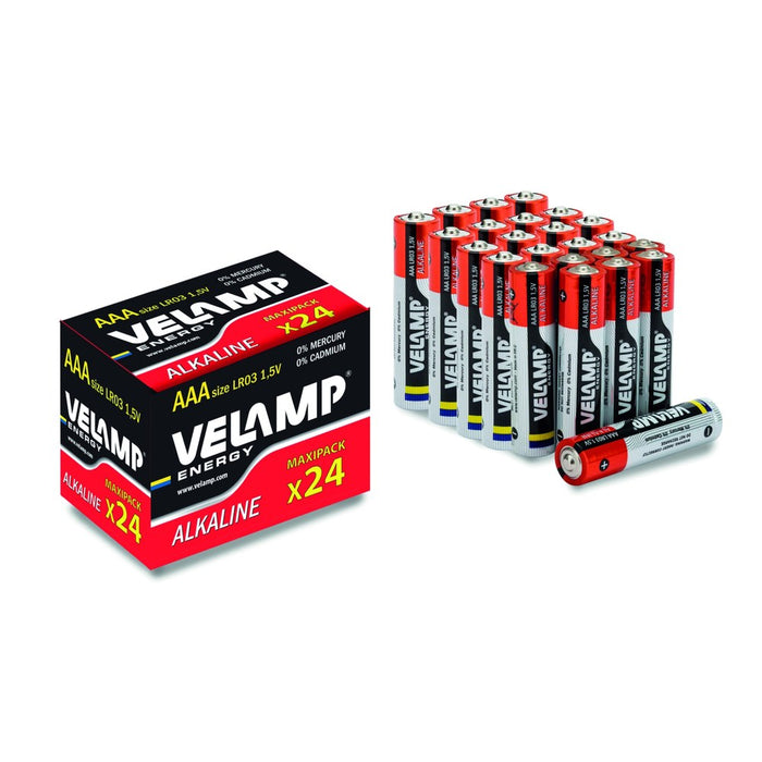 Lote de 12 unidades Velamp Pilas alcalinas AAA de 1,5V Mini Stilo LR03 (x4 uds)